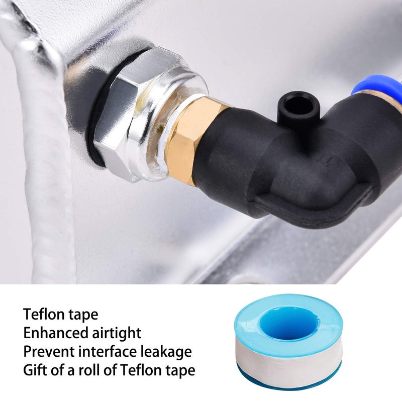 SPEEDWOW Coolant Overflow Tank, Aluminum Radiator Overflow Tank with Teflon Tape & O-ring Gasket, 1 L Universal Reservoir Expansion Tank (Silver) - Image 3